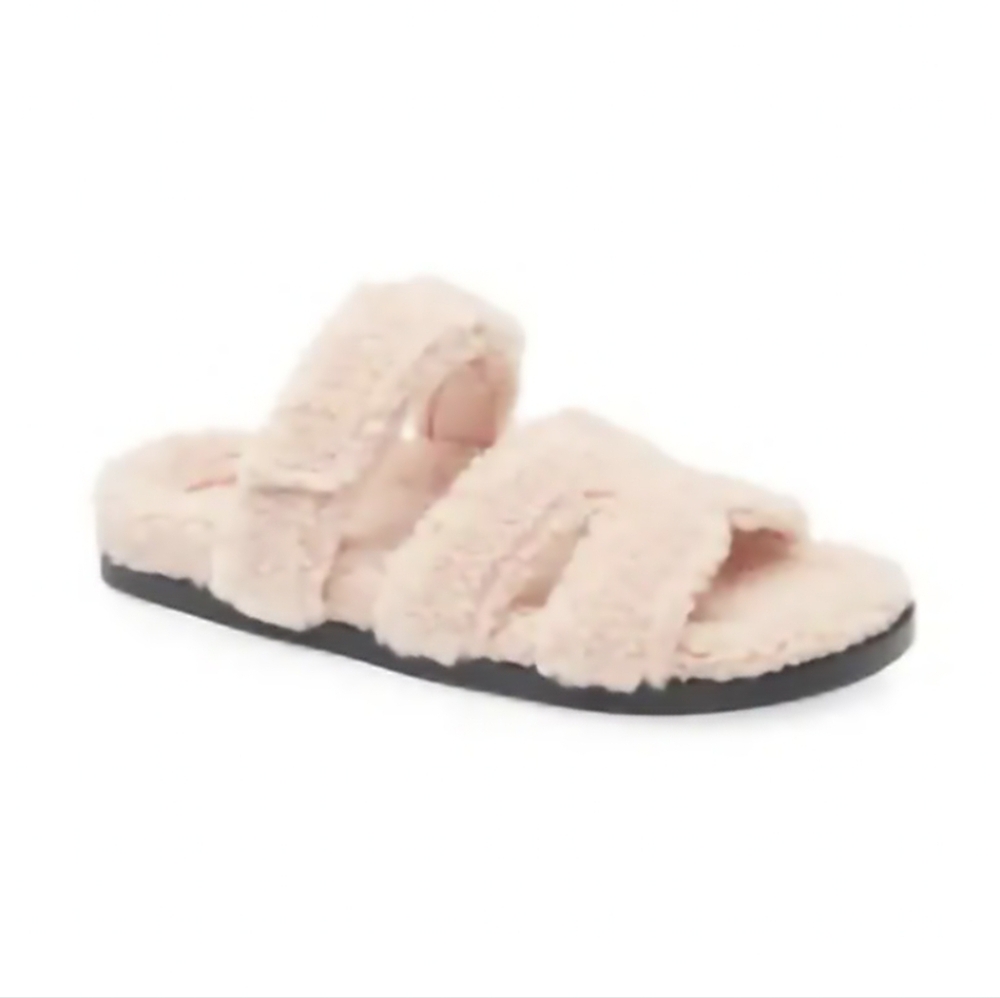 Plush Faux-Shearling Slide Sandals - Light Pink NWOT